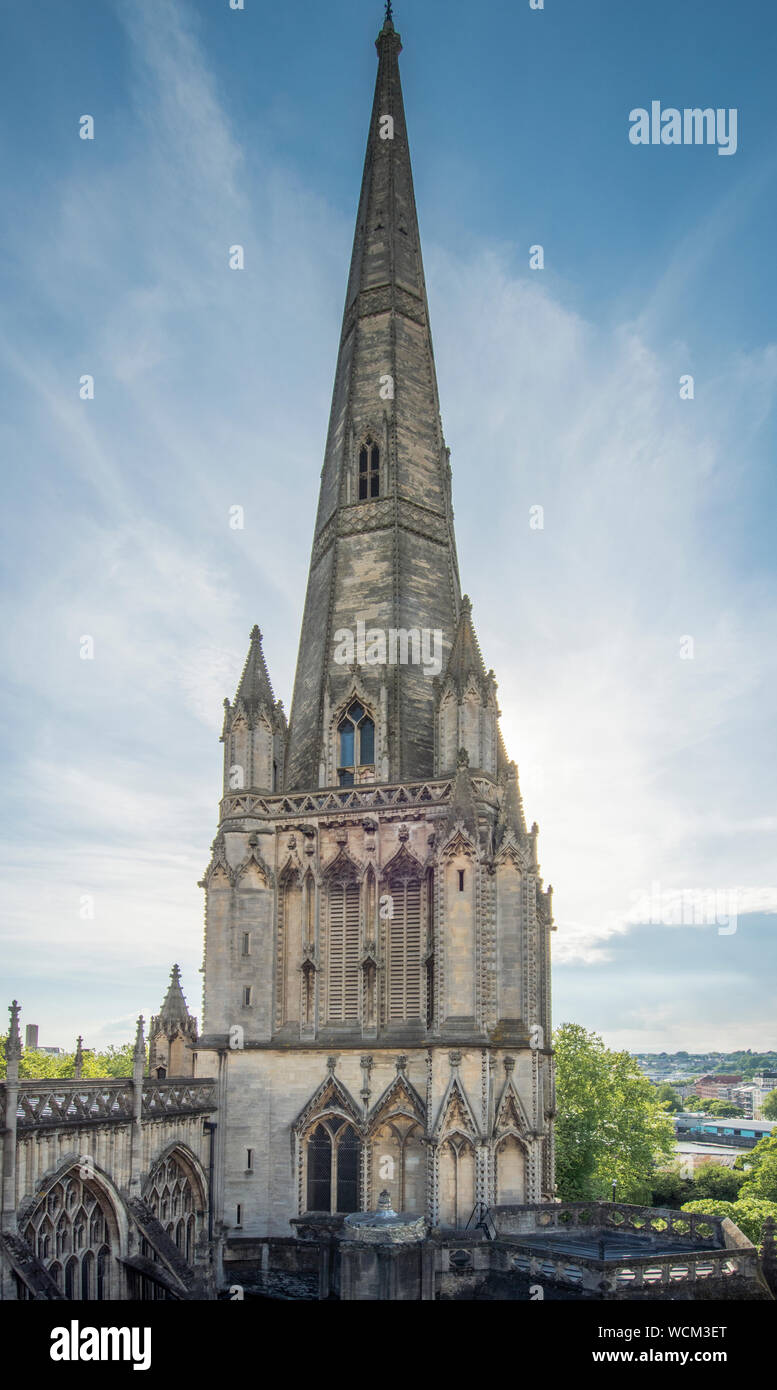 Esterno riprese di St Mary Redcliffe preso dal tetto, Bristol, Regno Unito Foto Stock