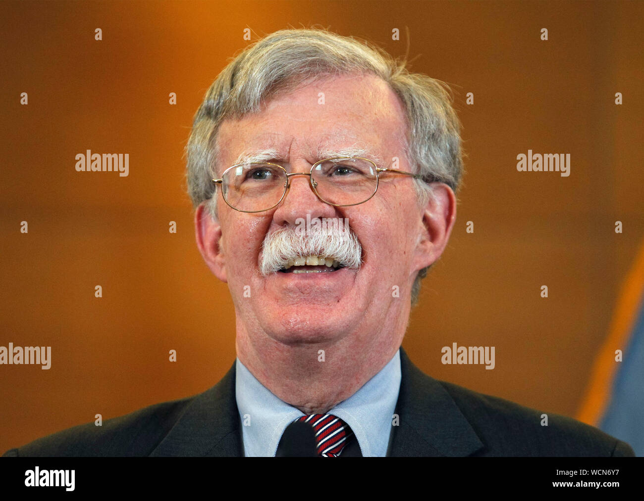 Noi Consigliere per la Sicurezza Nazionale John Bolton parla durante una conferenza stampa a Kiev.John Bolton è arrivato a Kiev per incontrare il top dei funzionari ucraino. Foto Stock