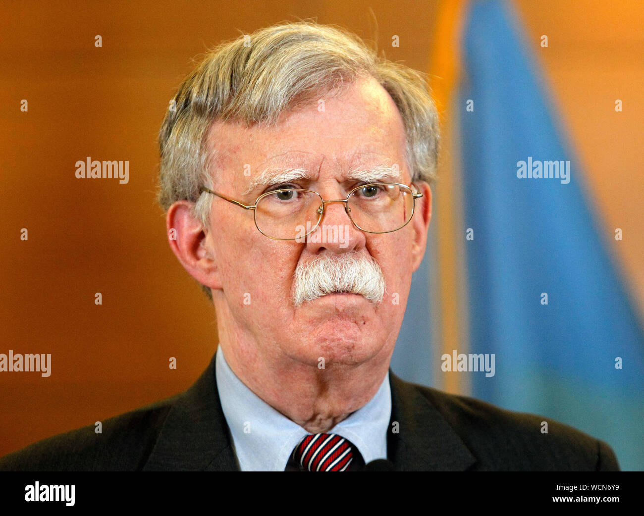 Noi Consigliere per la Sicurezza Nazionale John Bolton parla durante una conferenza stampa a Kiev.John Bolton è arrivato a Kiev per incontrare il top dei funzionari ucraino. Foto Stock