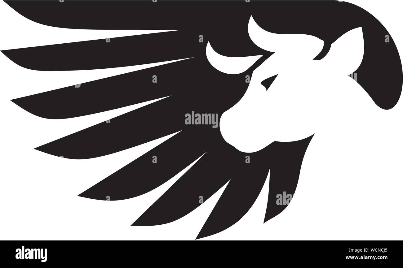 Creative Cow logo ala illustrazione vettoriale, alato vacca emblemi antichi elementi Illustrazione Vettoriale