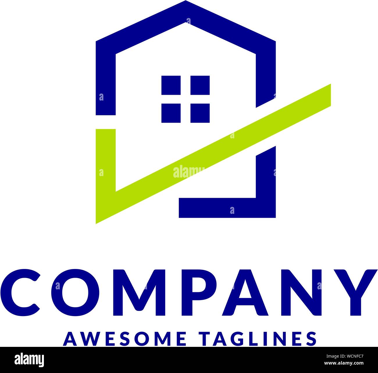 Creative lineare semplice casa e segno di spunta il logo vector Illustrazione Vettoriale