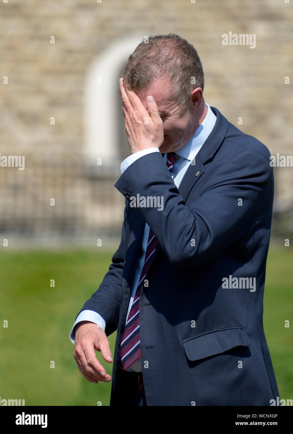 Adam Price MS - membro dell'Assemblea gallese (Carmarthen East e Dinefwr) e leader di Plaid Cymru dal 2018 - College Green, Westminster, ago 2019 Foto Stock