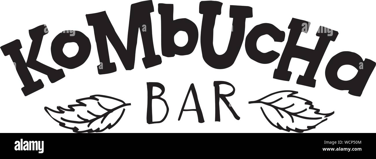 Il Kombucha bar slab serif logotipo vettoriale. In stile minimalista in bianco e nero scritte a mano per i menu, logo, imballaggio, il Kombucha bar, caffetterie. Illustrazione Vettoriale