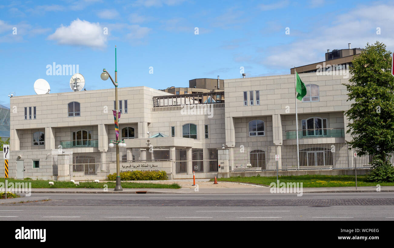 OTTAWA, Ontario, Canada - 23 agosto 2019: l'Ambasciata del Regno di Arabia Saudita sorge su Sussex Drive a Ottawa. Foto Stock