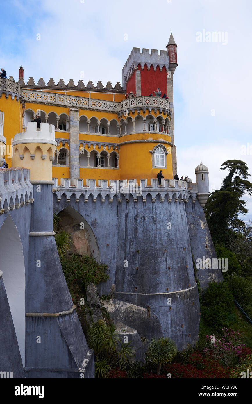 Dettaglio del castello di Pena di Sintra, Portogallo Foto Stock