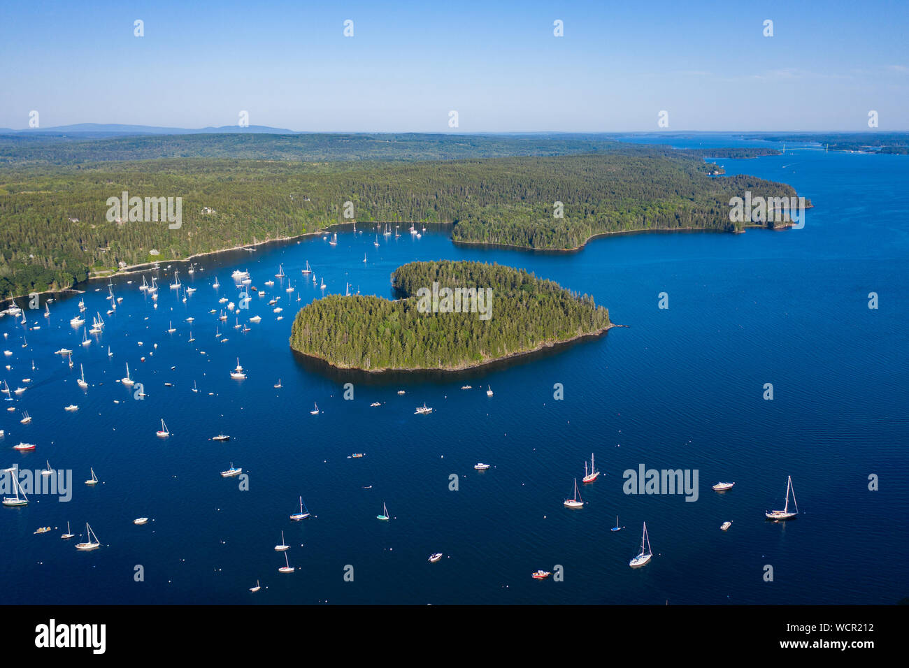Harbour Island - una a forma di cuore ad isola in Buck's Harbor Maine e isola di zucca in Eggemoggin raggiungere, Maine, Stati Uniti d'America Foto Stock