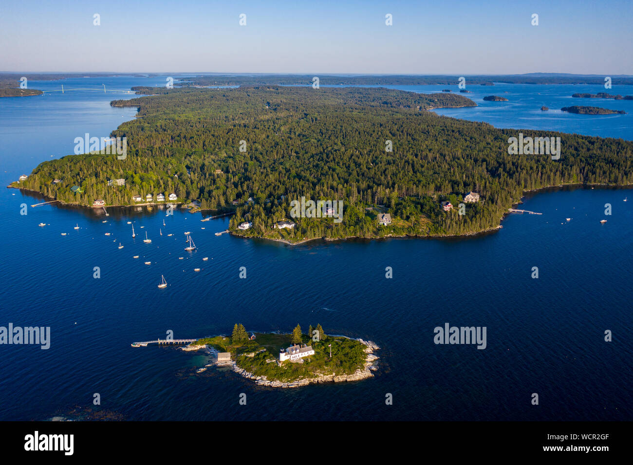 Harbour Island - una a forma di cuore ad isola in Buck's Harbor Maine e isola di zucca in Eggemoggin raggiungere, Maine, Stati Uniti d'America Foto Stock