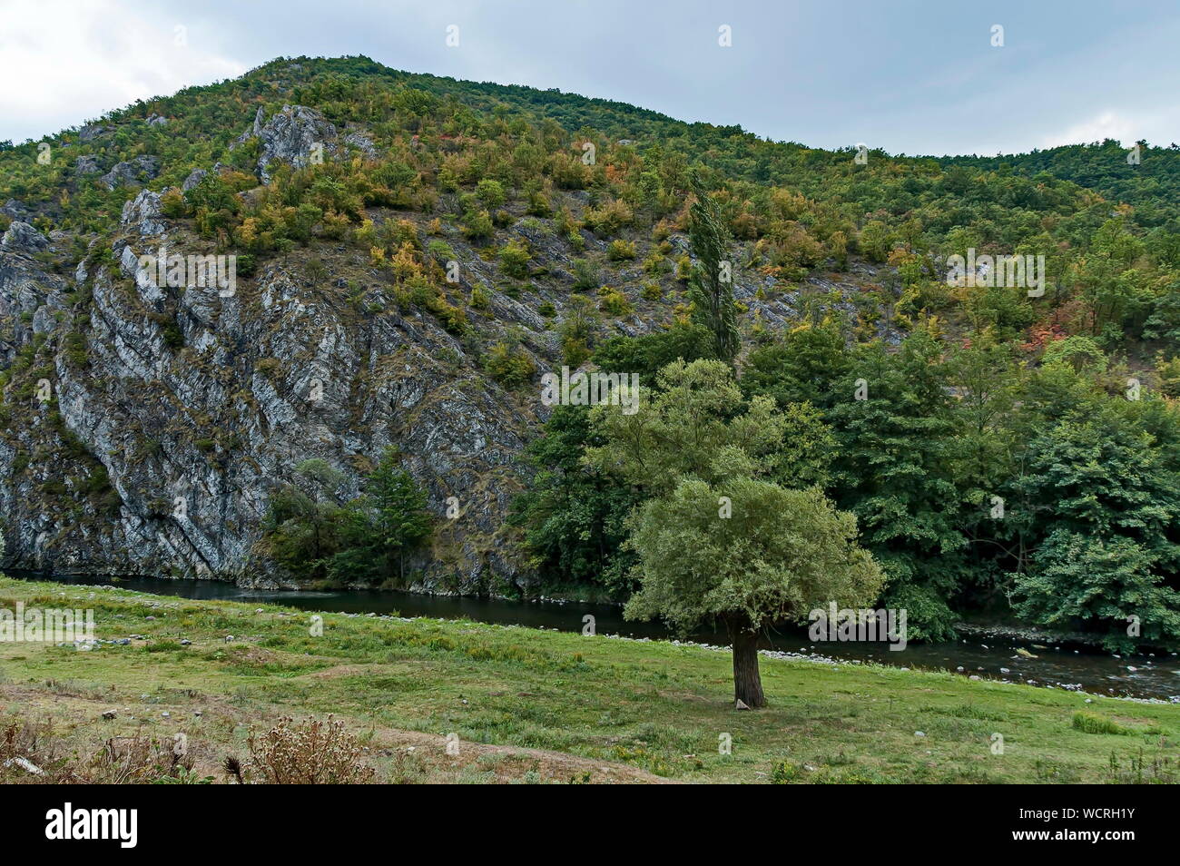Parte della splendida vallata del fiume Topolnitsa attraverso Sredna Gora montagna, Bulgaria Foto Stock