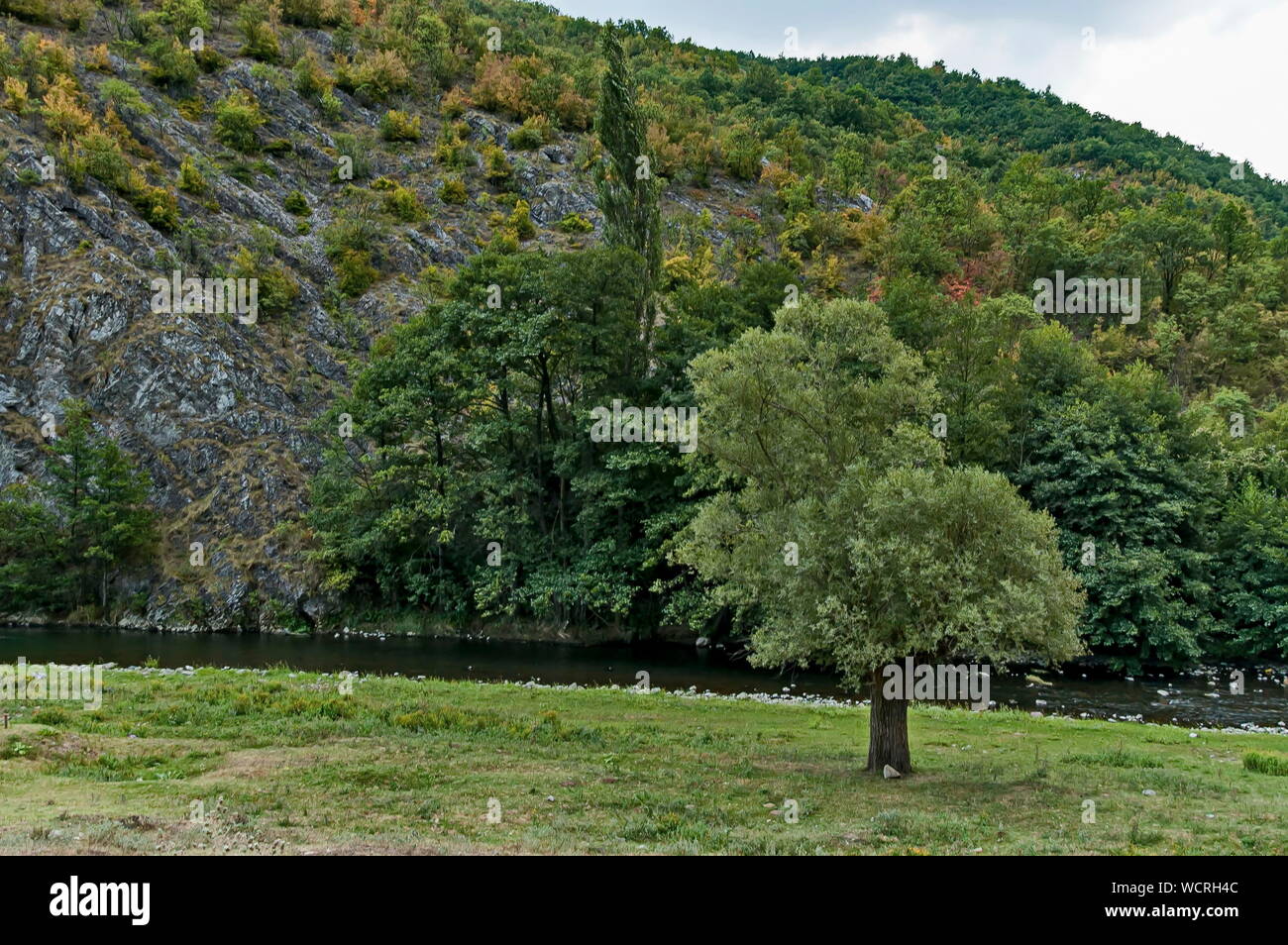 Parte della splendida vallata del fiume Topolnitsa attraverso Sredna Gora montagna, Bulgaria Foto Stock