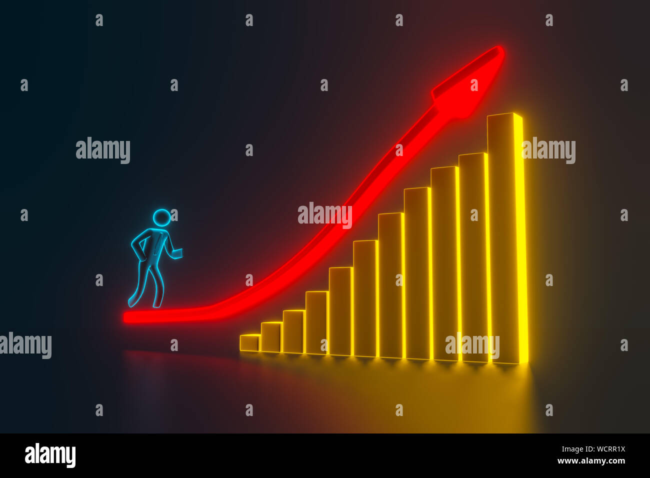 Figure 3d, persona salendo sulla freccia rossa. 3d imprenditore sorge in base alla pianificazione. Il rendering 3D Foto Stock