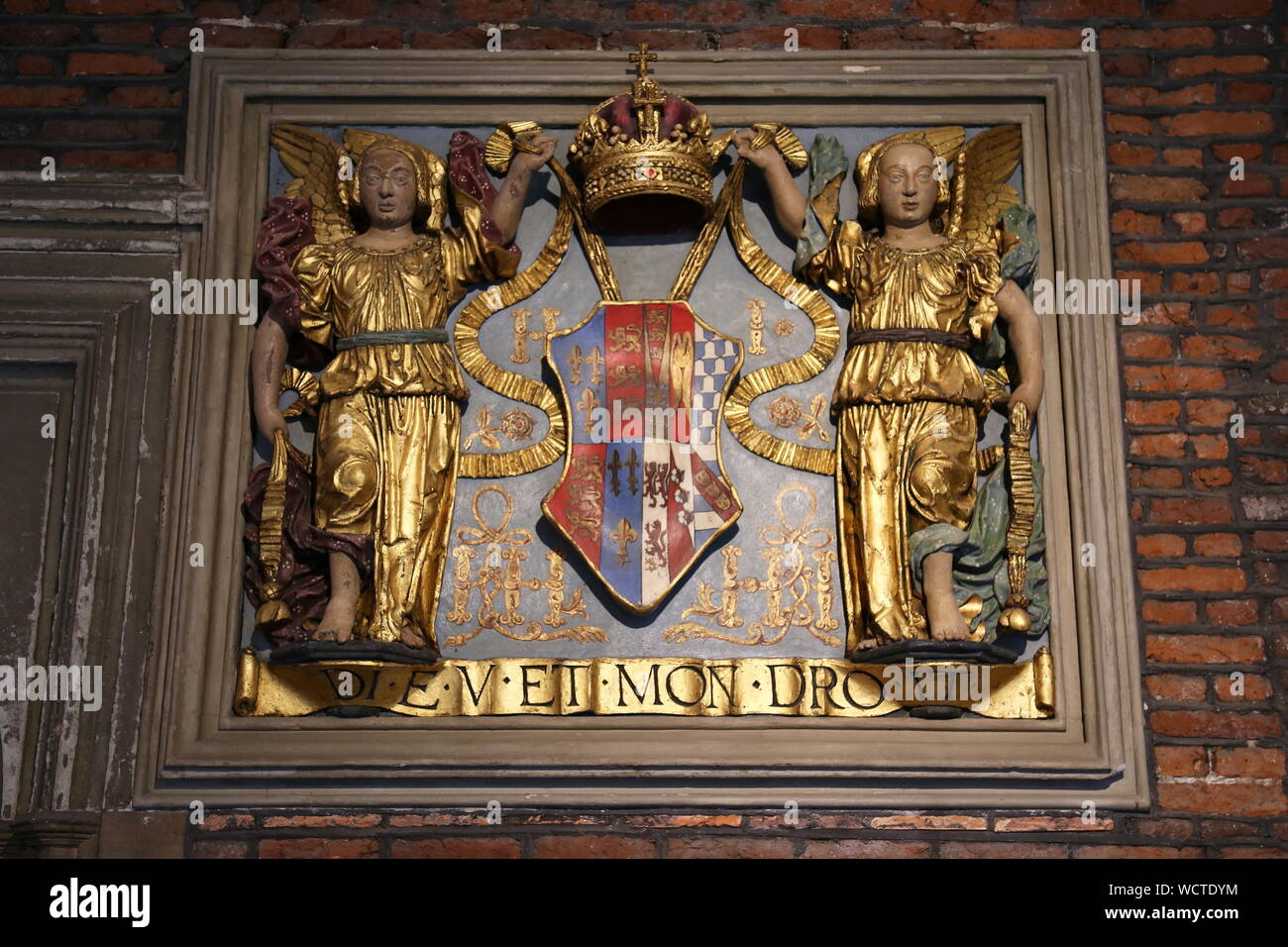 Jane Seymour lo stemma di fuori della Cappella Reale, Hampton Court Palace, East Molesey Surrey, Inghilterra, Gran Bretagna, Regno Unito, Gran Bretagna, Europa Foto Stock