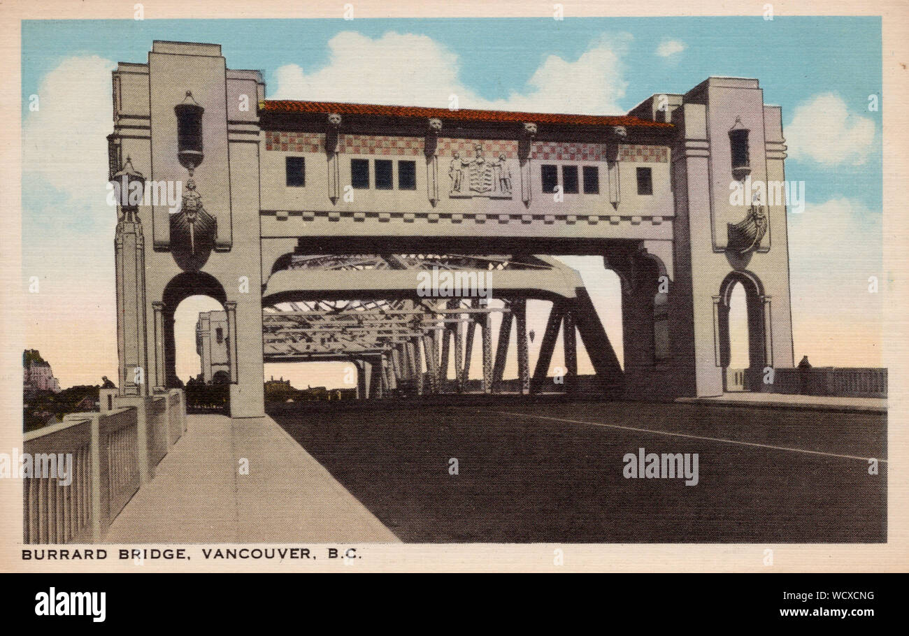 Ponte Burrard, Vancouver BC, vecchia cartolina. Foto Stock