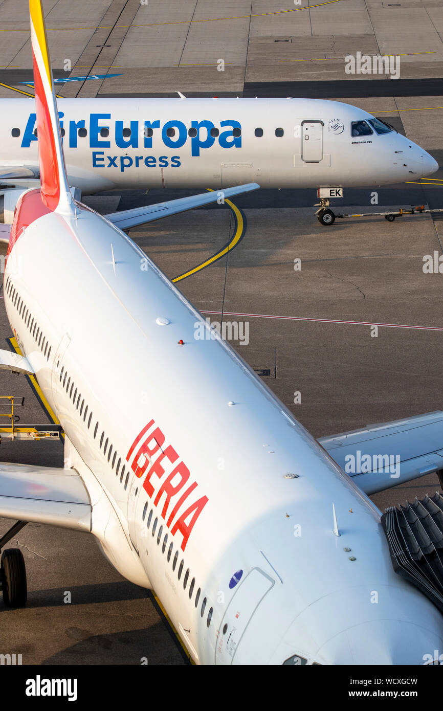 L'aeroporto internazionale di Düsseldorf, DUS, Iberia e Air Europa Express dalla Spagna, Foto Stock