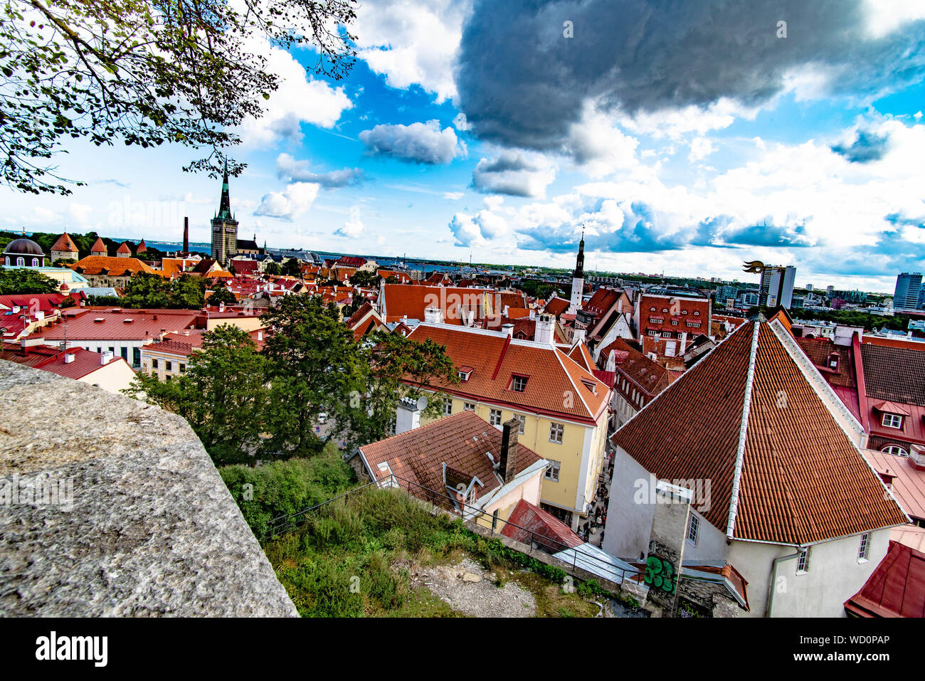 Panorama della città vecchia di Tallinn Estonia dal campanile della cattedrale di Santa Maria sulla collina di Toompea Foto Stock