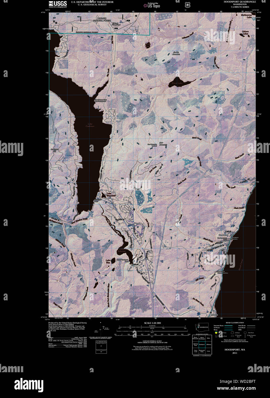 USGS TOPO Map Stato di Washington WA Hoodsport 20110519 TM restauro invertito Foto Stock