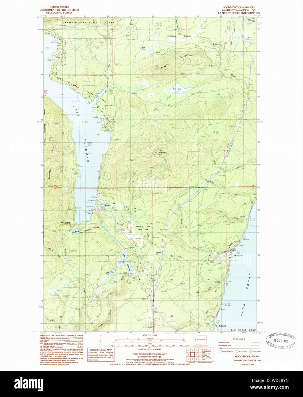 USGS TOPO Map Stato di Washington WA Hoodsport 241567 1985 24000 Restauro Foto Stock