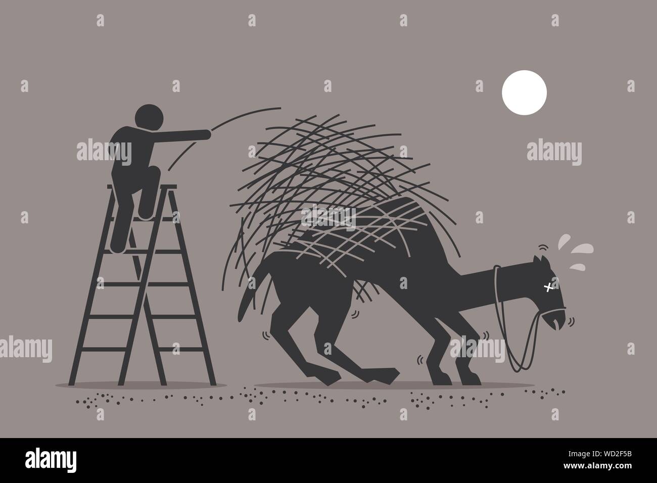 L'ultimo di paglia che spezza la schiena del cammello. Illustrazioni vettoriali raffigura un uomo mettendo una cannuccia di un già oberati di lavoro camel back. Concetto raffigura uovere Illustrazione Vettoriale