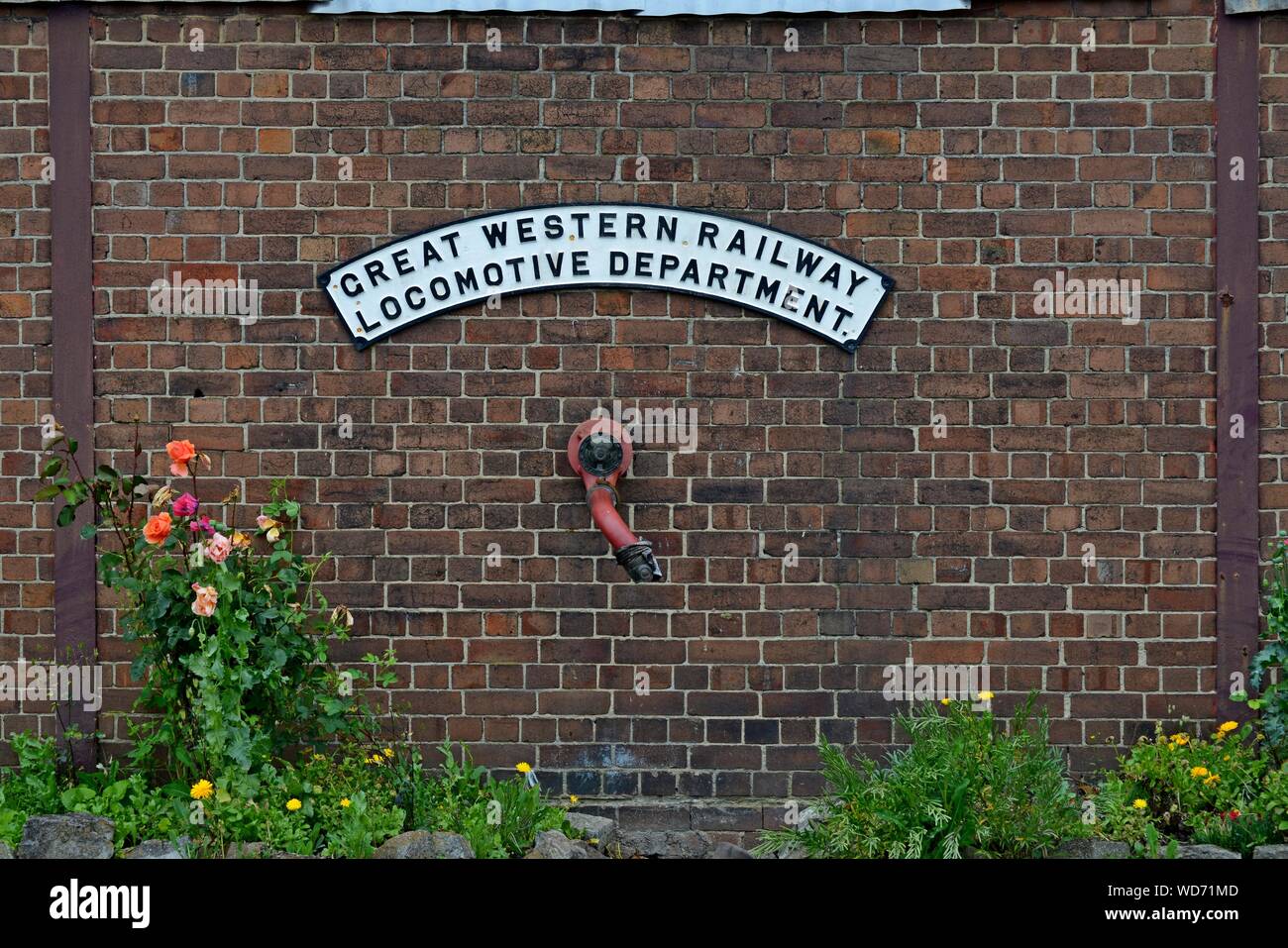 Un vintage ghisa segno per il reparto di locomotiva a Didcot Railway Centre, Oxfordshire Foto Stock