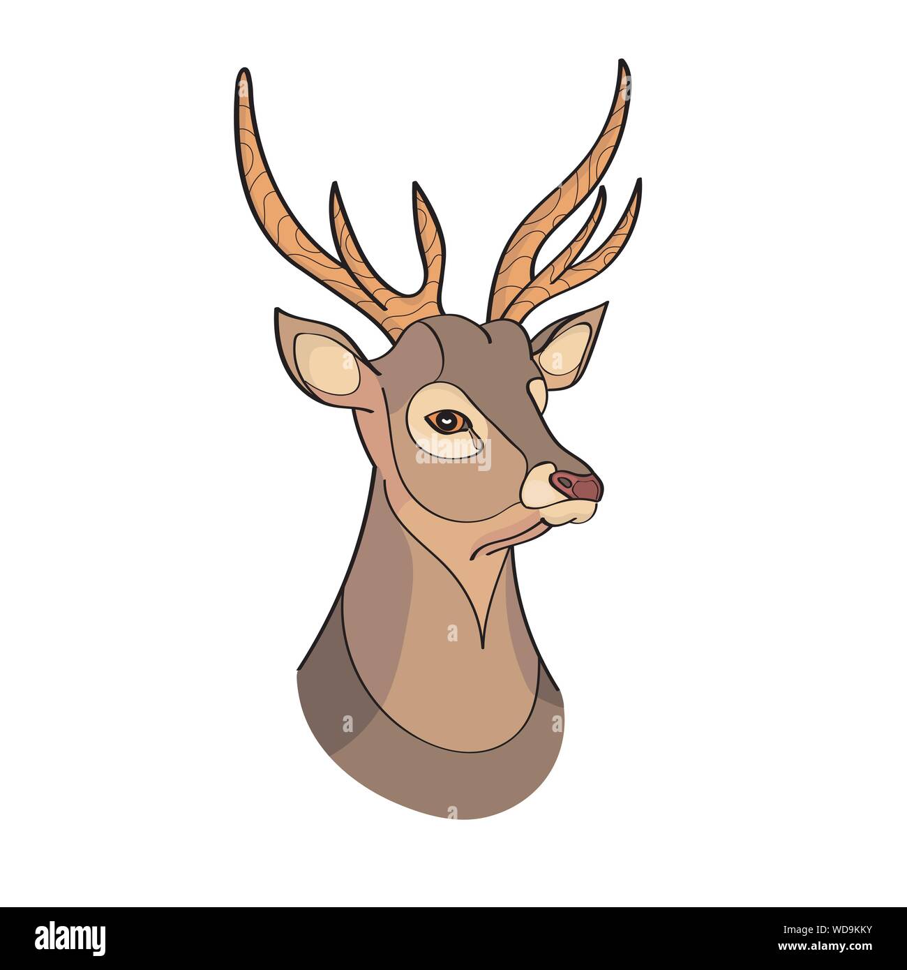 Giovani belle cervo coronato con le corna. Isolato su bianco. Colorata illustrazione vettoriale. EPS10 Illustrazione Vettoriale