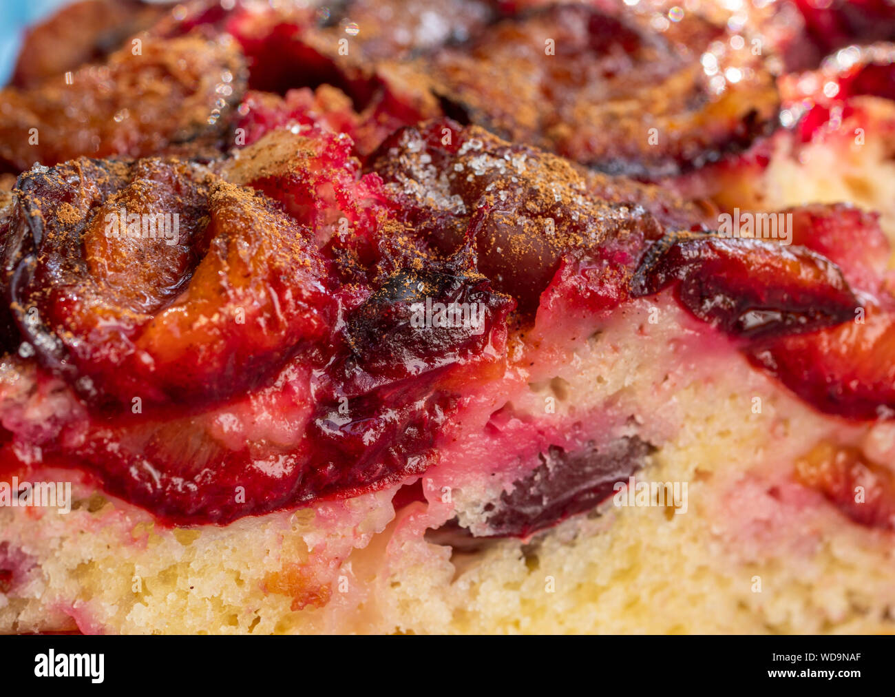 Primo piano di una torta di prugne Foto Stock