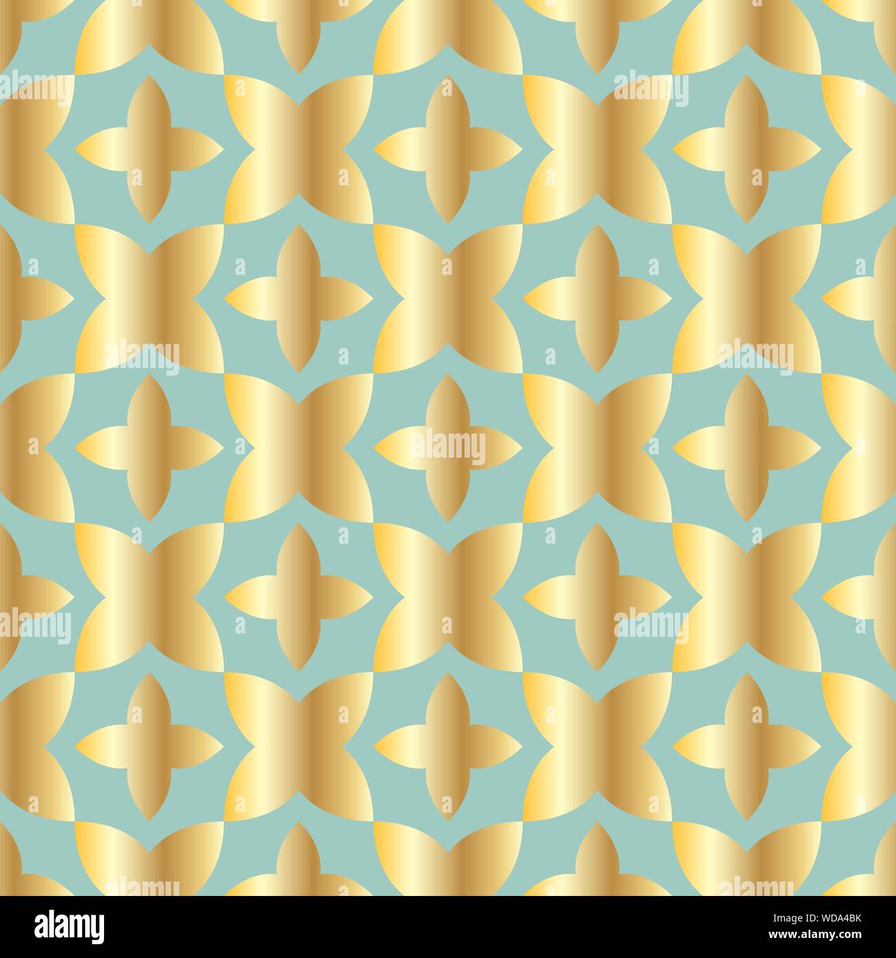 Modello senza soluzione di continuità con la disposizione ordinata di astratta delle forme geometriche. L'illustrazione è realizzato in sfumature di oro su sfondo turchese. EPS vettoriali10 Illustrazione Vettoriale
