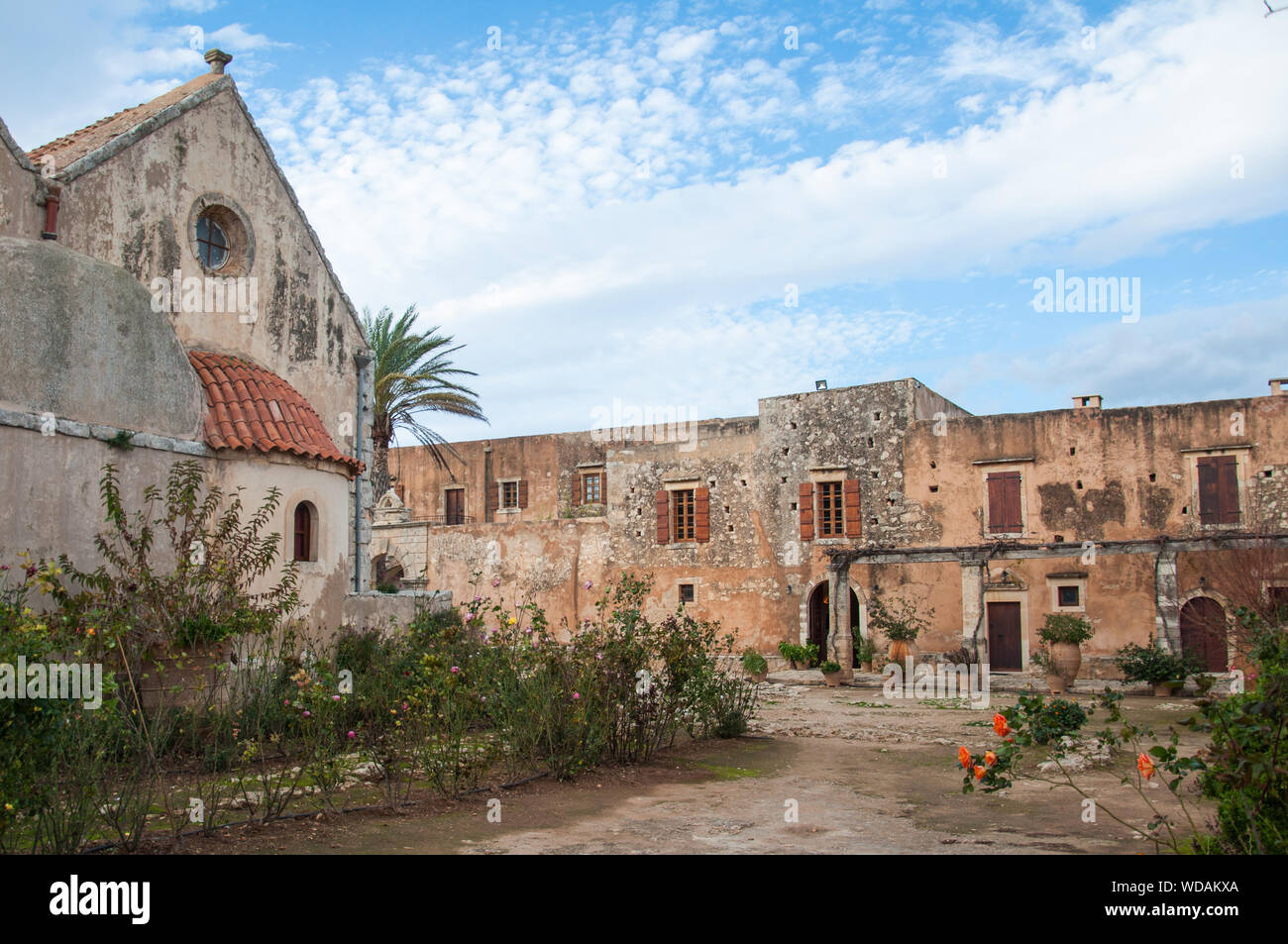 Il cortile al monastero Arcadi a Creta Foto Stock