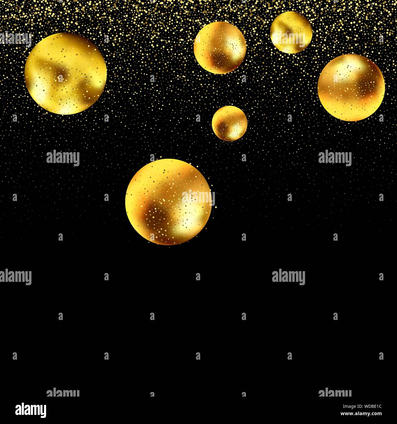 Sfondo di festa con la caduta di glitter coriandoli, polvere d'oro. Vini spumanti di glitter di confine, telaio del vettore. Ottimo per gli inviti di nozze, parte poster Illustrazione Vettoriale