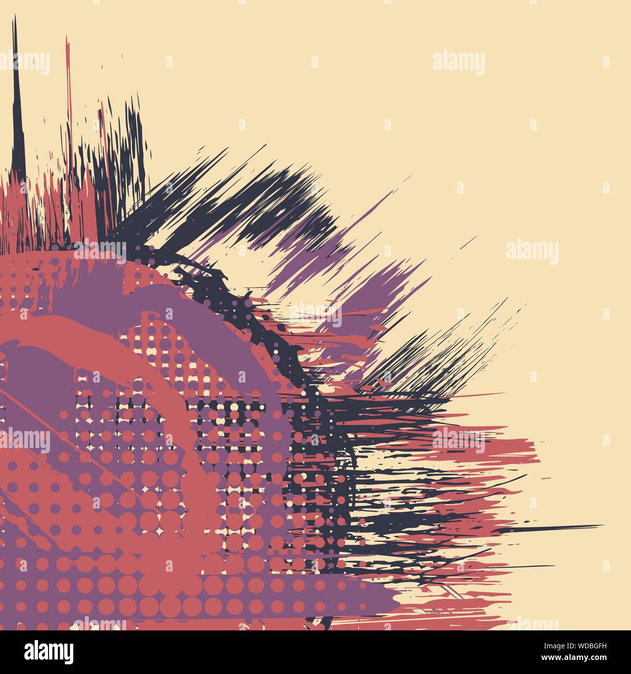 Tre colori cerchio astratto grunge sfondo con pennelli diversi Illustrazione Vettoriale