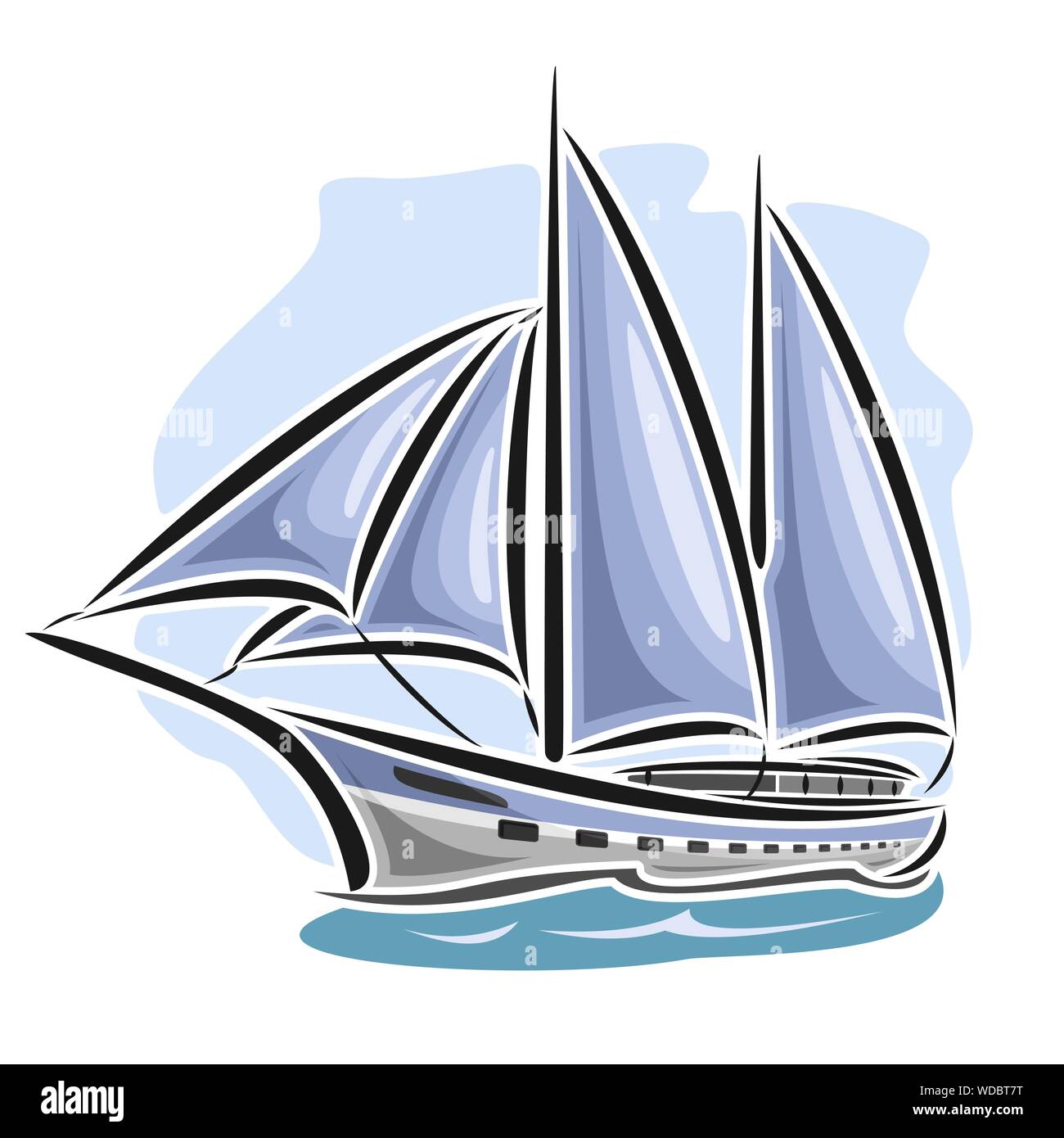 Il logo del vettore di yacht a vela in mare, vista laterale. Illustrazione Vettoriale