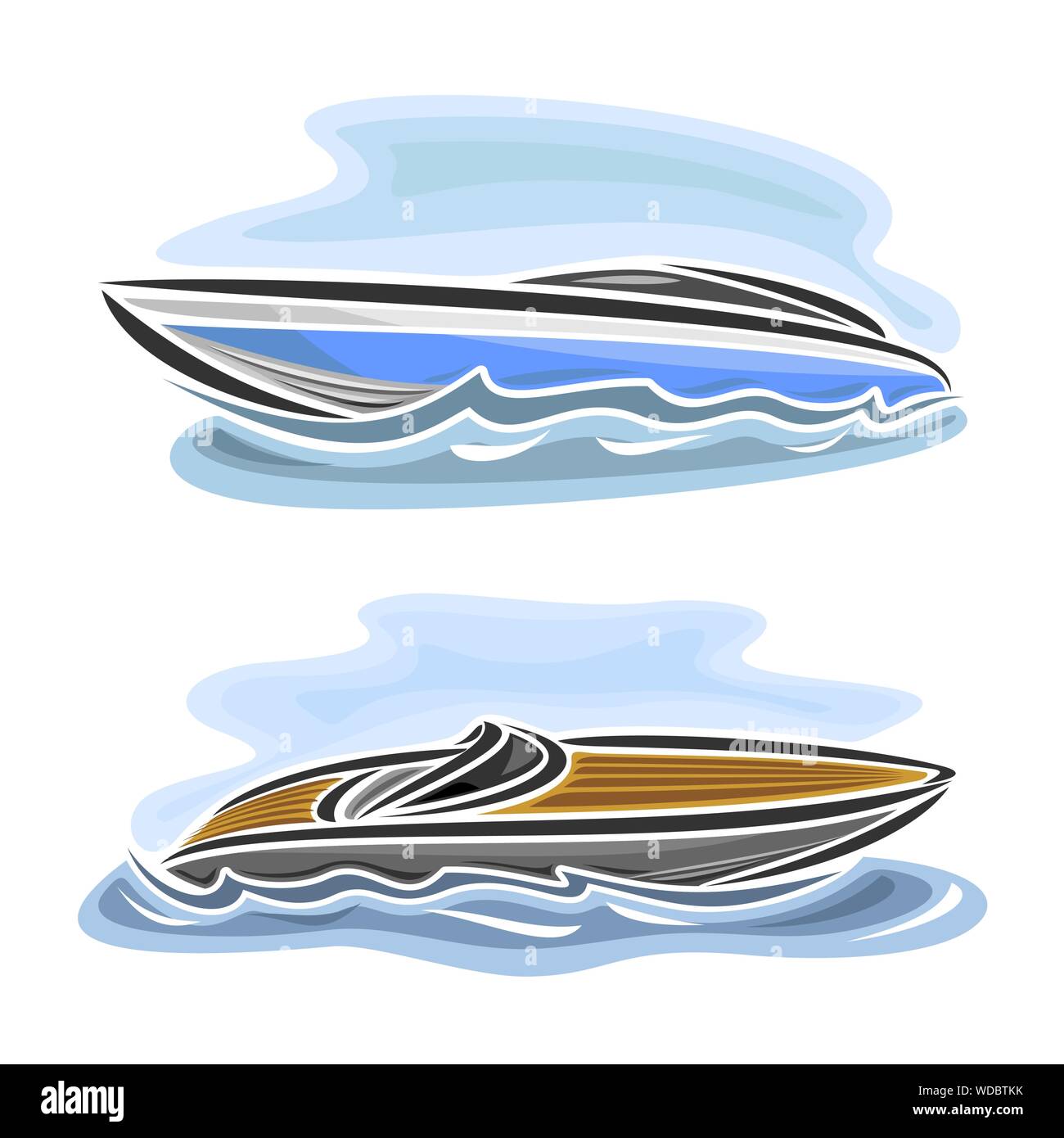 Illustrazione Vettoriale del logo per le barche di velocità su sfondo blu. Illustrazione Vettoriale