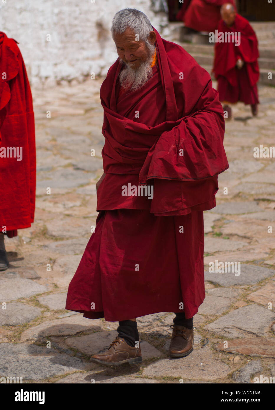 Monaci buddisti tibetani dopo la preghiera Foto Stock