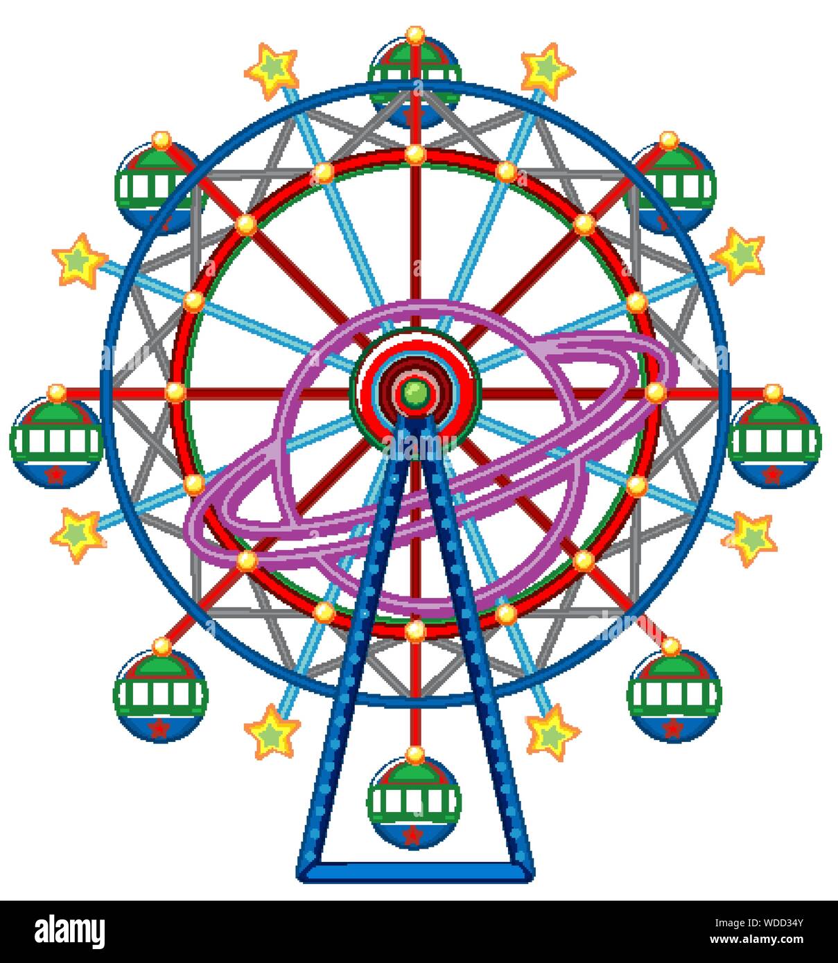 Ruota panoramica Ferris con stelle gialle illustrazione Illustrazione Vettoriale