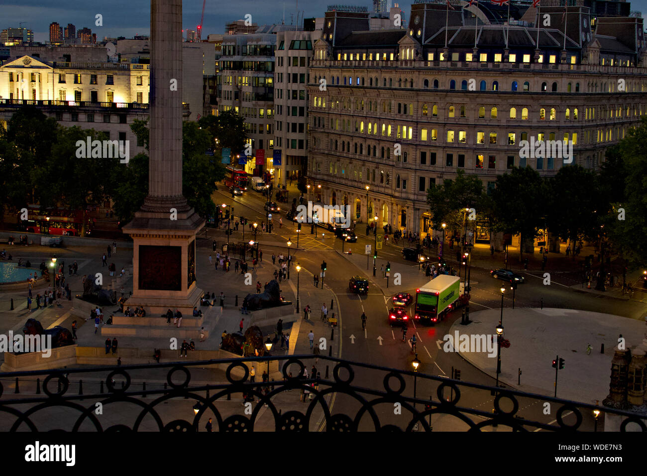 Londra, UK 31 Luglio, 2019 Vista su Trafalgar Square in una calda serata estiva Foto Stock