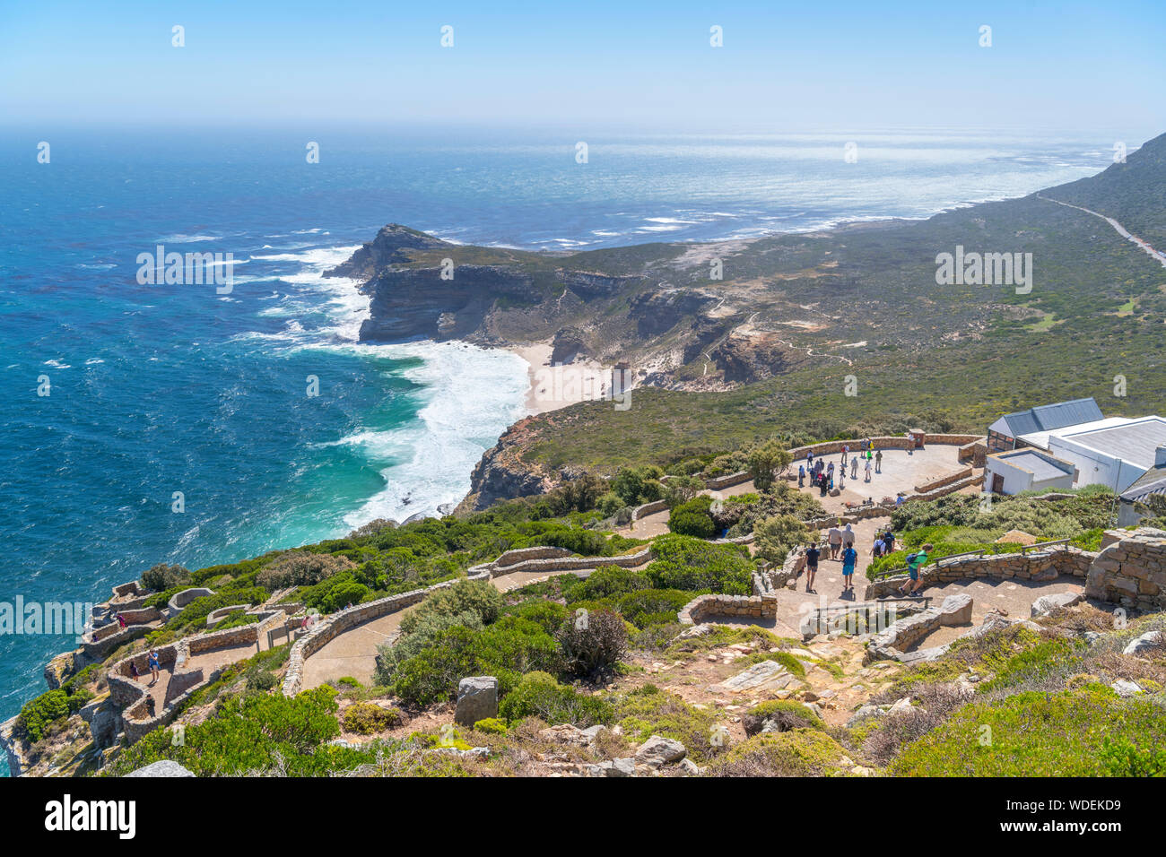 Vista dalla Old Cape Point Lighthouse, Capo di Buona Speranza, Western Cape, Sud Africa Foto Stock