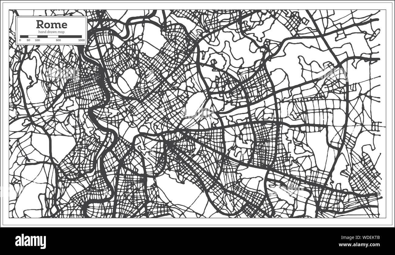 Roma Italia mappa della città in bianco e nero e a colori. Illustrazione Vettoriale. Mappa di contorno. Illustrazione Vettoriale