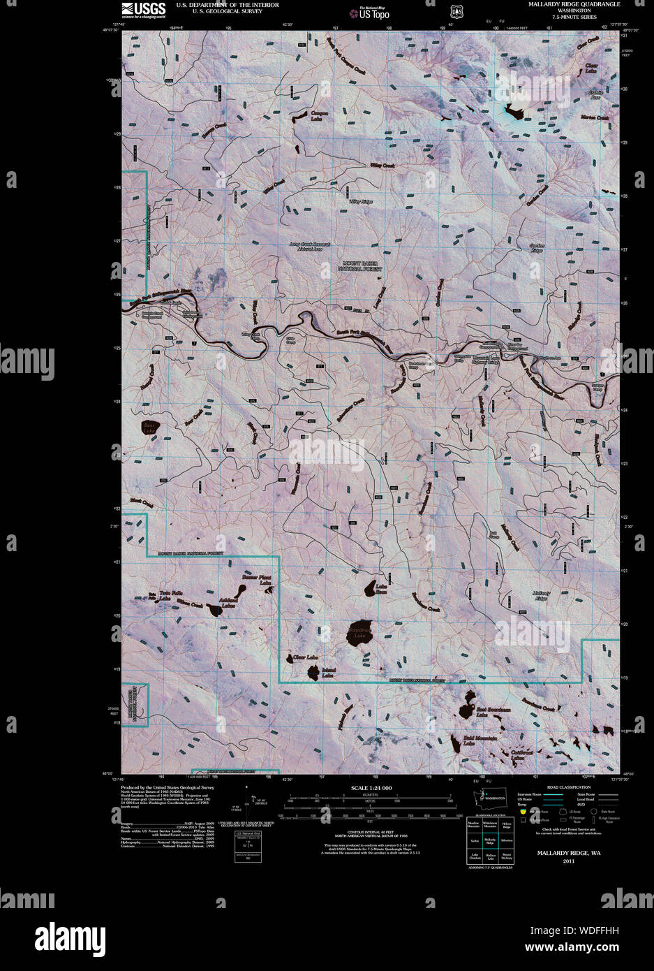 USGS TOPO Map Stato di Washington WA Mallardy Ridge 20110510 TM restauro invertito Foto Stock