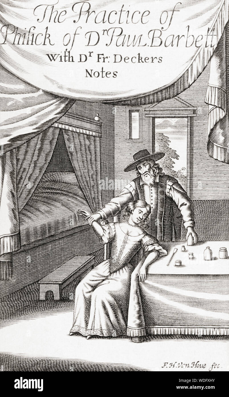 Coperchio della pratica di Phisick del dottor Paolo Barbett, pubblicata a Londra 1675. Paolo Barbett o Barbette, 1620 -1665. Medico olandese e autore di testi medici. Foto Stock