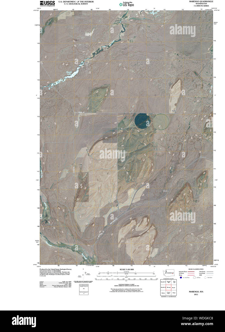 USGS TOPO Map Stato di Washington WA Marengo 20110401 TM il restauro Foto Stock