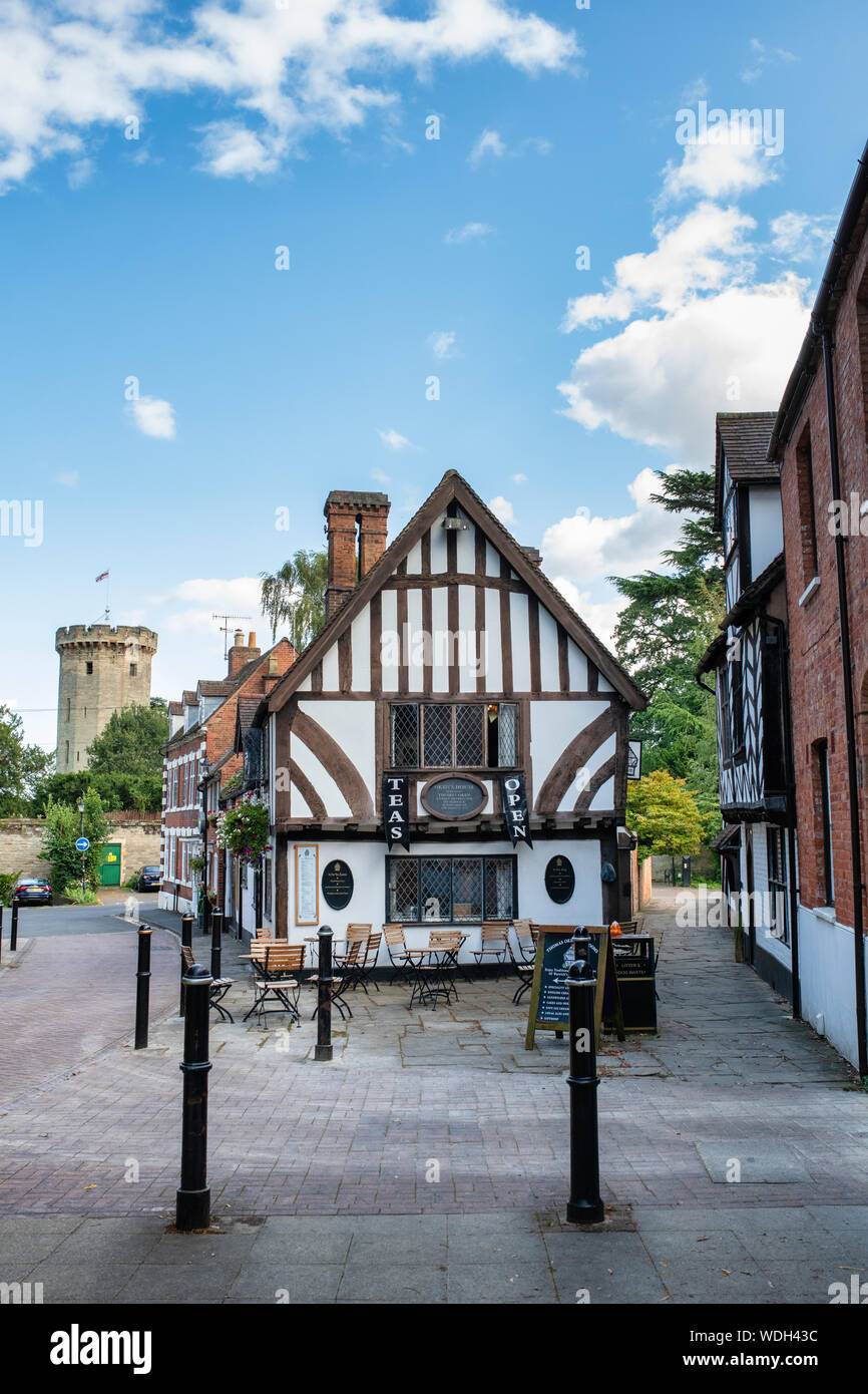 Thomas quercino tea rooms Tudor la struttura di legno nero e bianco edificio medievale. Castle Street, Warwick, Warwickshire, Inghilterra Foto Stock