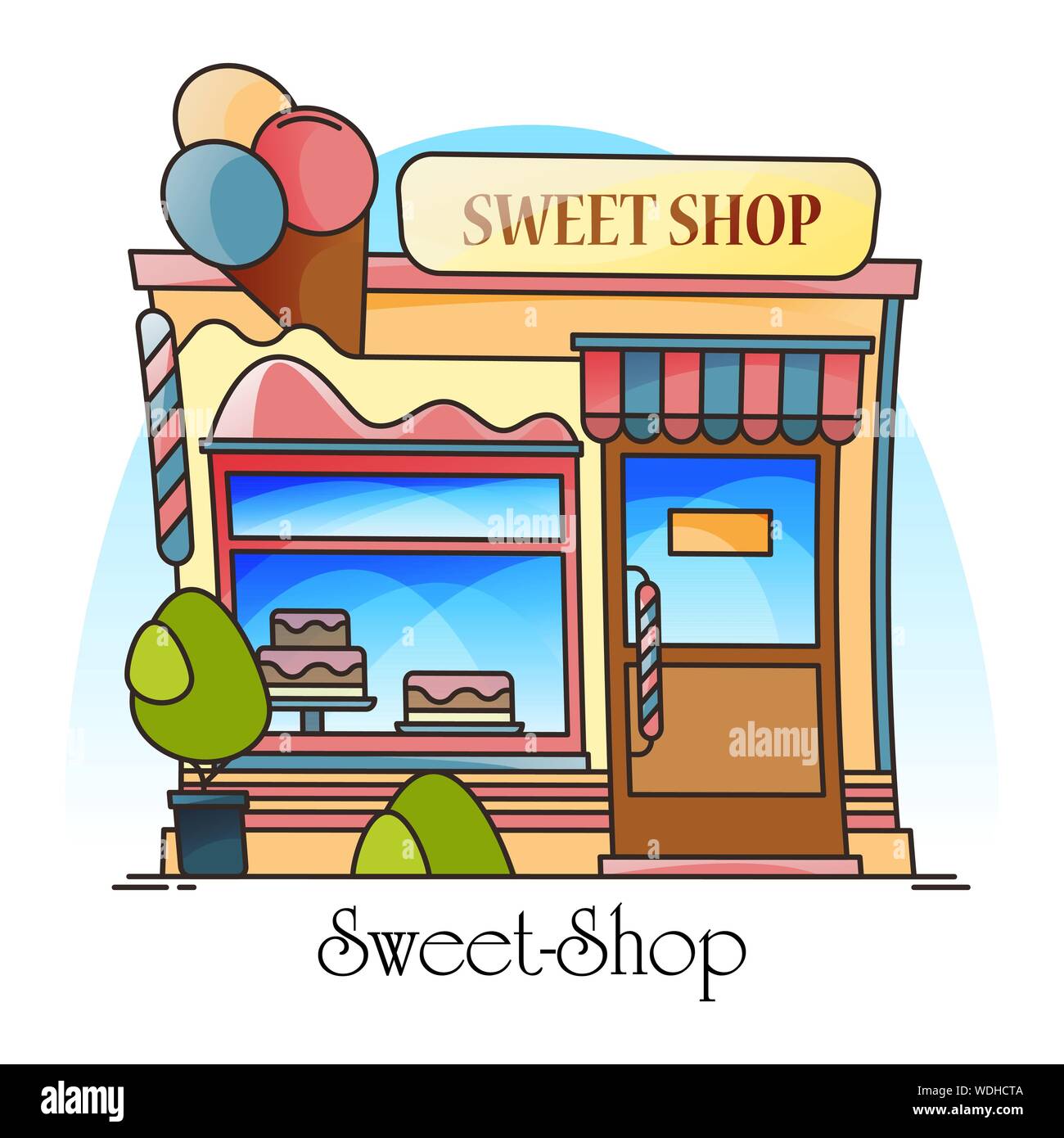 Negozio di dolciumi o negozio di pasticceria con gelato Illustrazione Vettoriale
