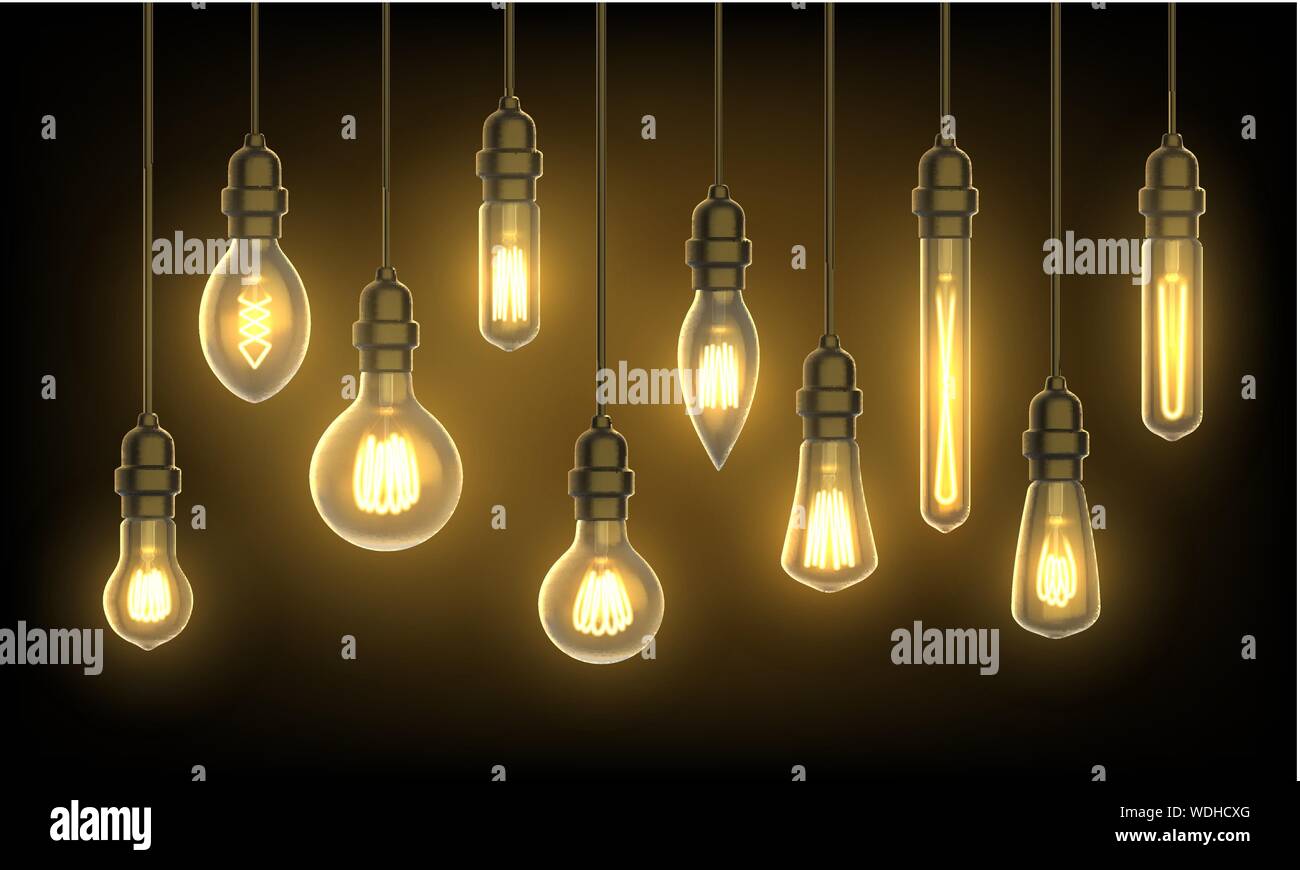 Appendere le lampade o le lampadine sul filo Illustrazione Vettoriale