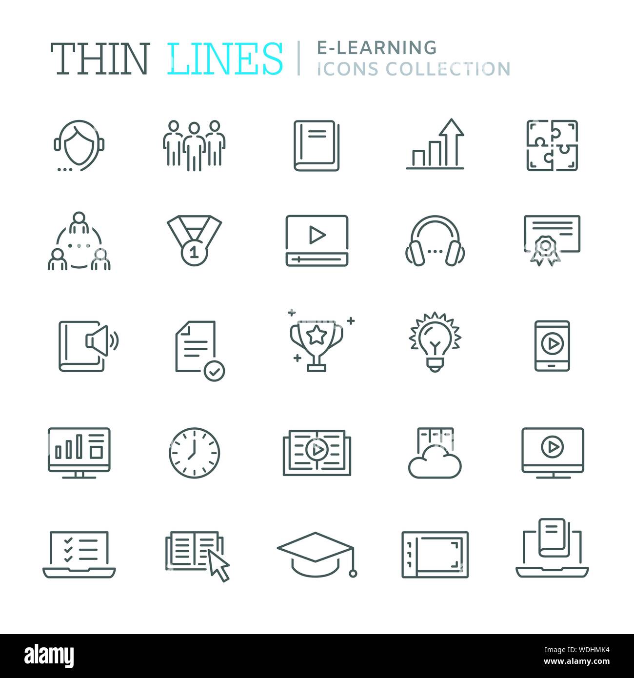 Raccolta di e-learning linea sottile icone. Vetor eps 8 Illustrazione Vettoriale