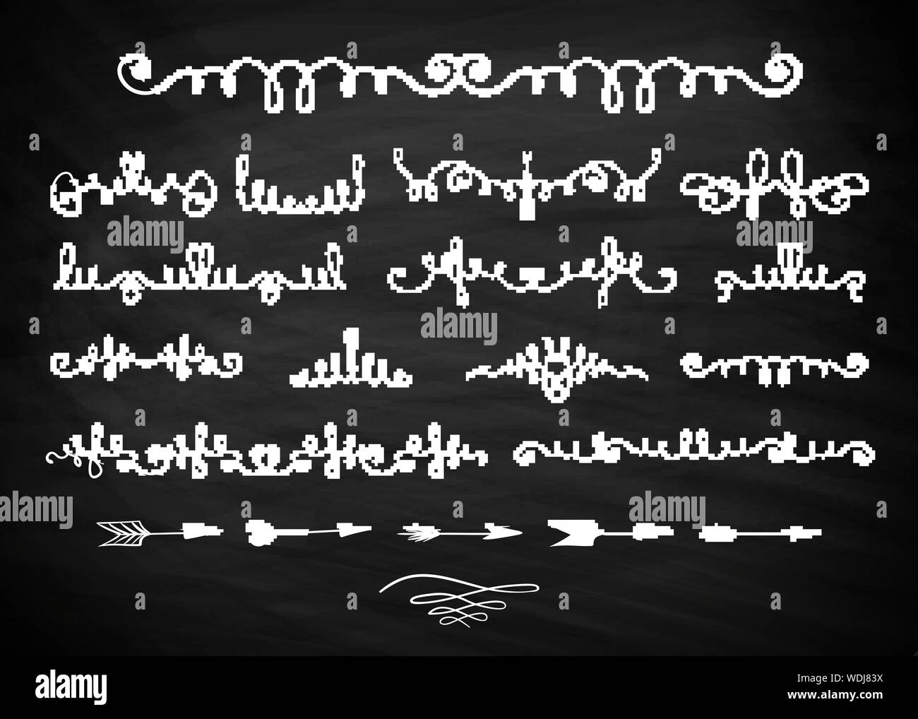 Disegnato a mano i riccioli decorativi e volute sul vettore di Blackboard Illustrazione Vettoriale