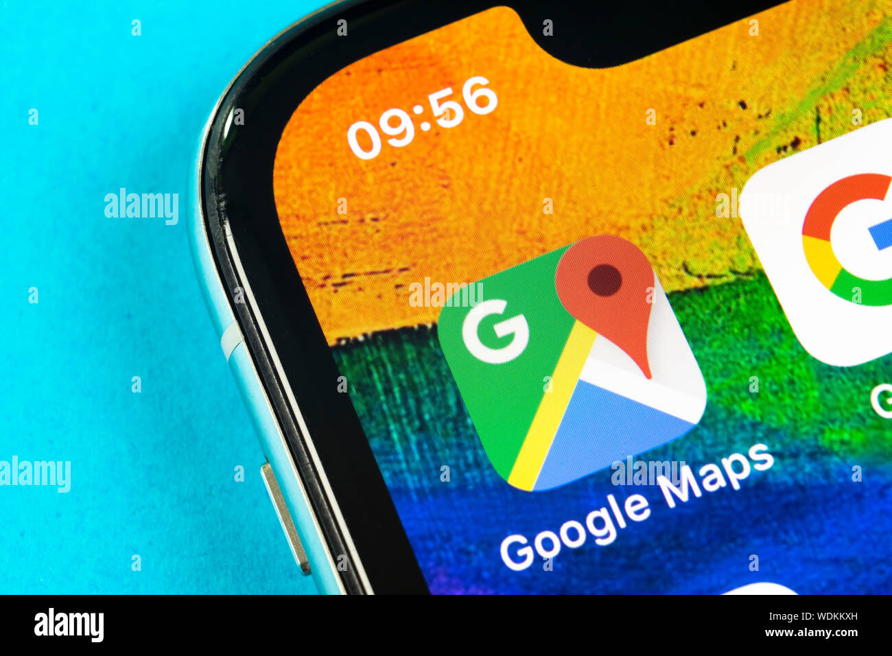 A Helsinki, Finlandia, 4 Maggio 2019: Google Maps icona applicazione su Apple iPhone schermo X close-up. Google Maps icona. Applicazione Google maps. La medi sociale Foto Stock