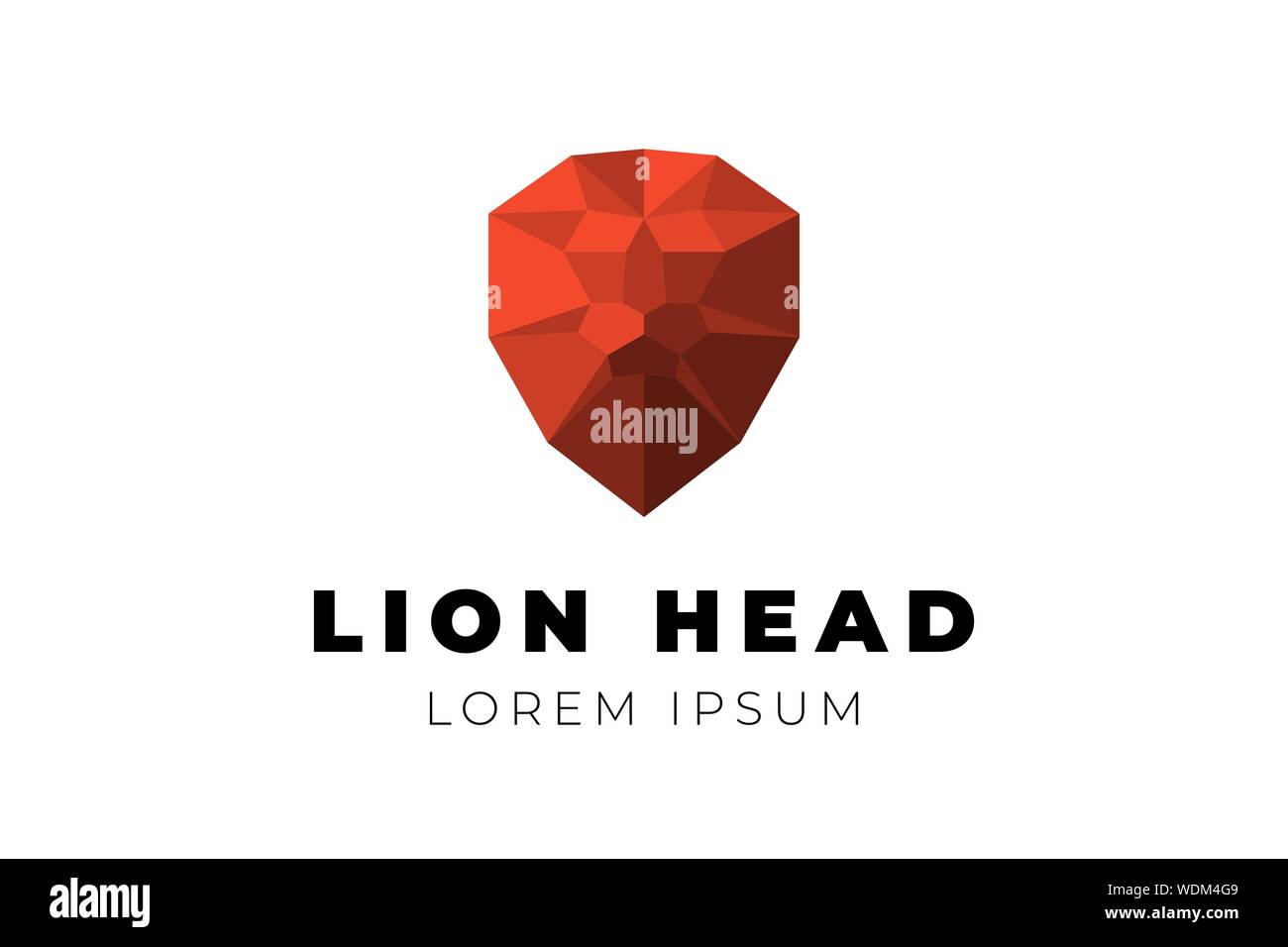 Geometriche poligonali a bassa poli testa leone faccia. Origami triangolo rosso poligono illustrazione vettoriale Illustrazione Vettoriale