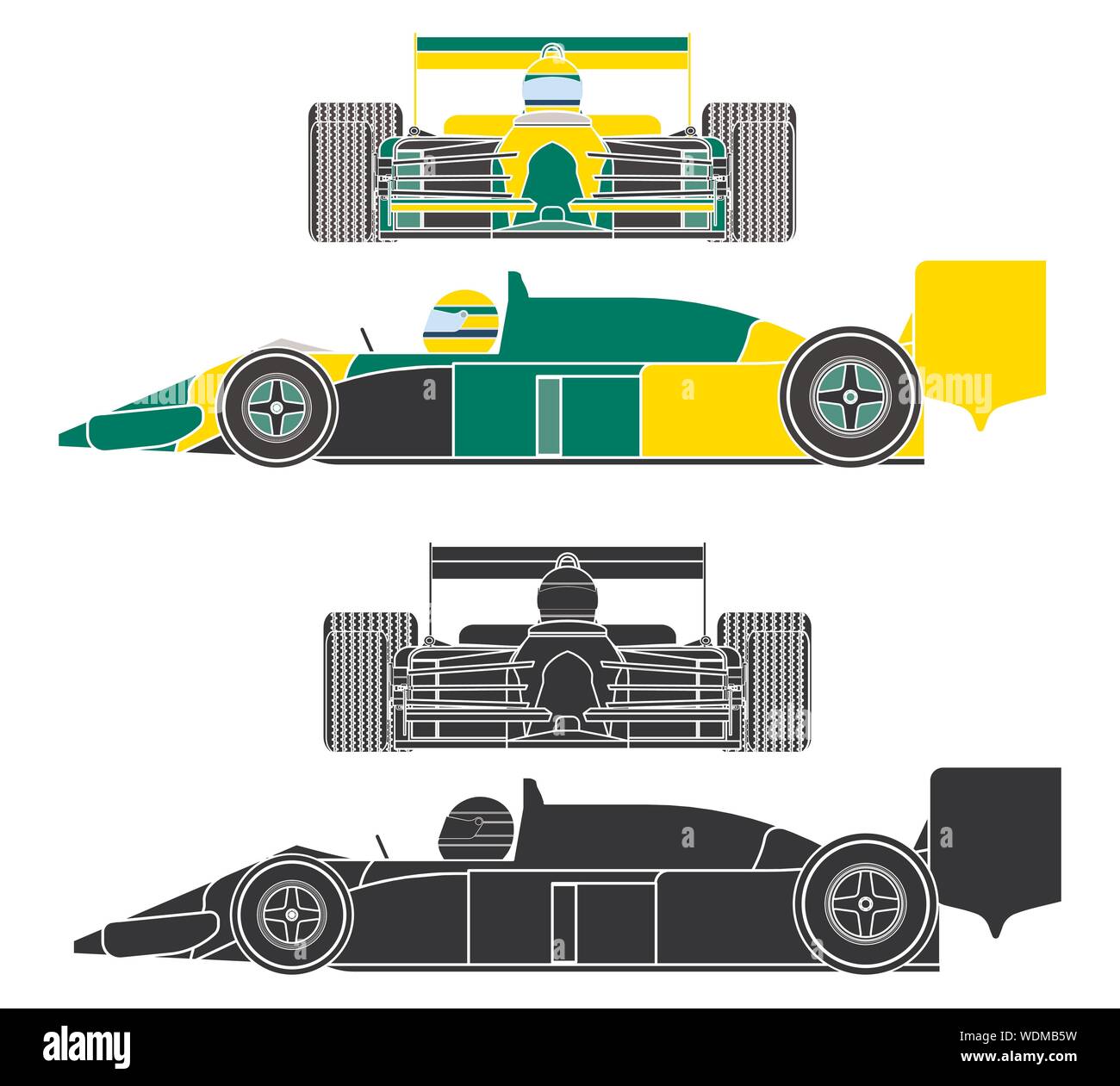 Famosa corsa auto. Colori brasiliano bandiera. Senza contorno. Illustrazione Vettoriale