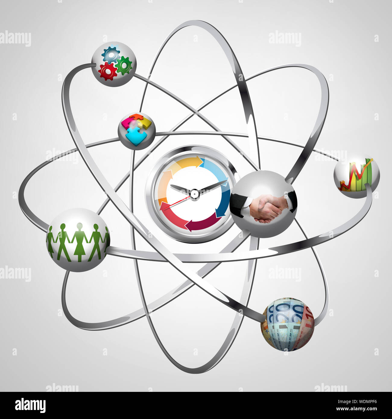 Idea di business - concetto creativo di lavoro - atomo con elettroni Foto Stock