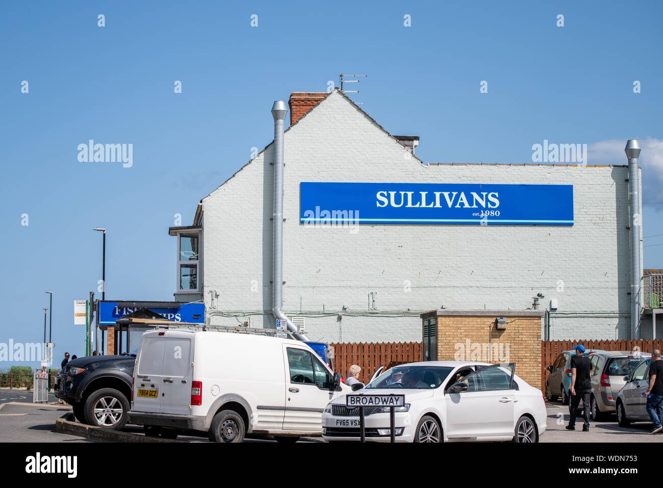 Hornsea, Regno Unito - 7 Agosto 2019: Sullivans pesce e Chip shop sulla Hornsea Fronte Mare Foto Stock