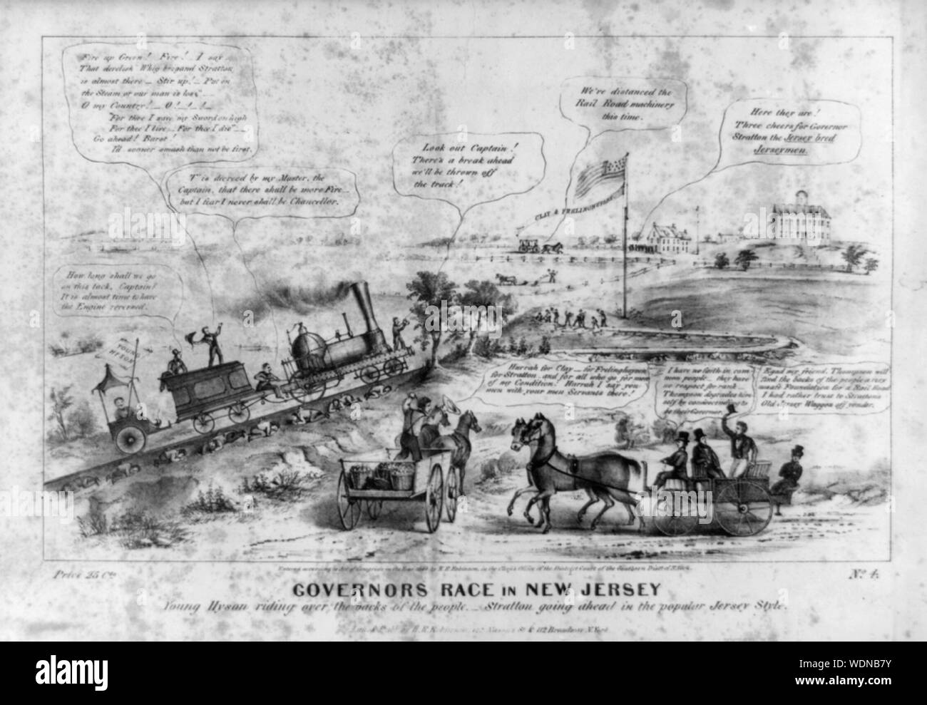 I governatori gara in New Jersey. Giovani Hyson equitazione sui dorsi delle persone. Stratton andando avanti nel popolare stile Jersey Abstract/medio: 1 stampa : litografia su carta intessuta 37,3 x 41,4 cm. (Immagine) Foto Stock