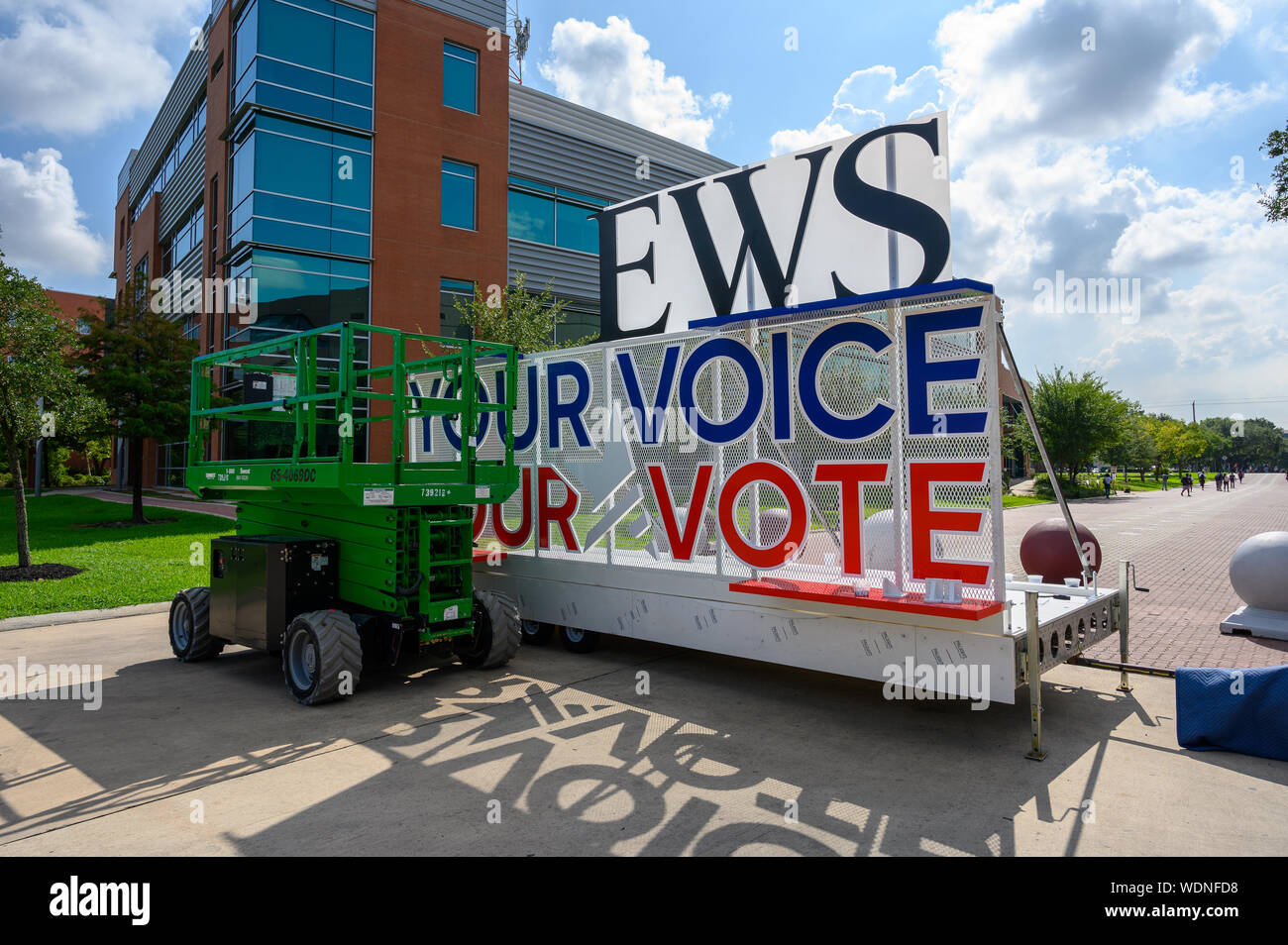 Houston, Texas - Agosto 29, 2019: fervono i preparativi per la ABC News democratico dibattito primario al Texas Southern University di Houston. Foto Stock